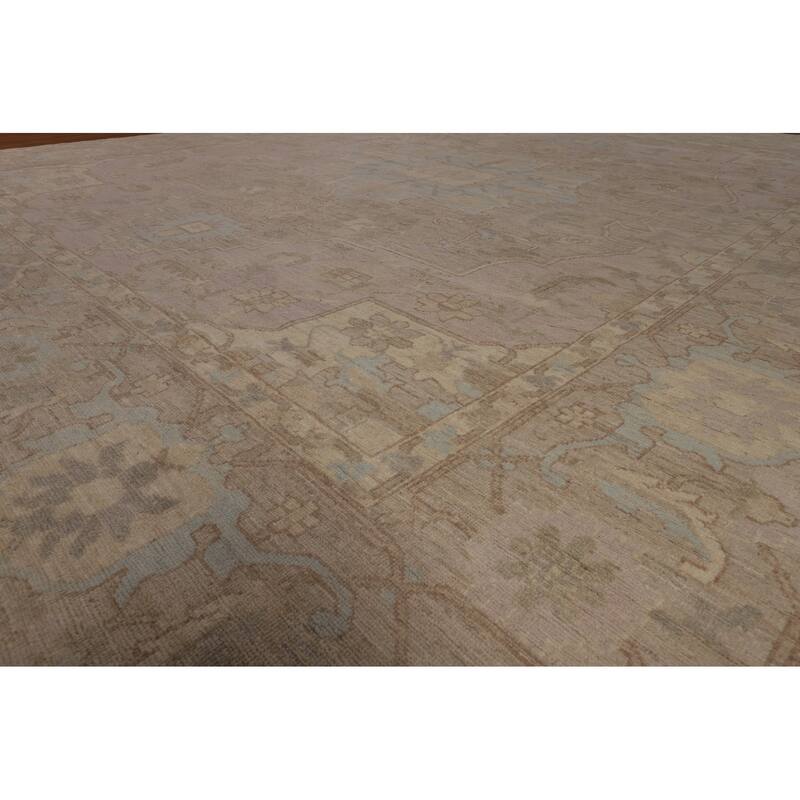 Vegetable Dye Oushak Large Square Area Rug Hand-Knotted Wool Carpet - 12'5"x 12'4"