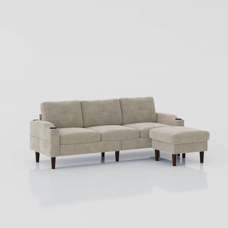 L-shaped Convertible Combination Sofa with Storage Ottoman & USB Port
