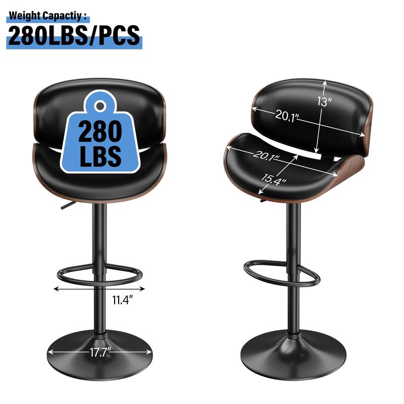 Bar Stools Adjustable Height Swivel Faux Leather Armless Barstools