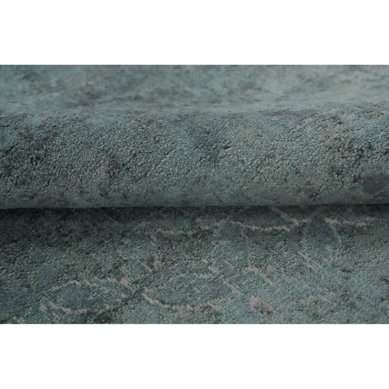 Machine Made Oriental Polyester Carpet Geometric Navy Blue & Blues Distressed Area Rug - 7' 5'' X 5' 2''
