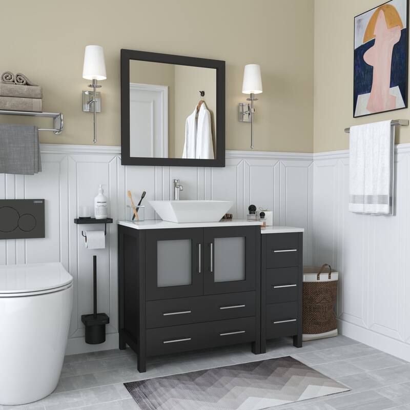 Vanity Art 42" Single Sink Bathroom Vanity Set with Engineered Marble Top and Free Mirror - 42 x 18.5 x 36 Inches