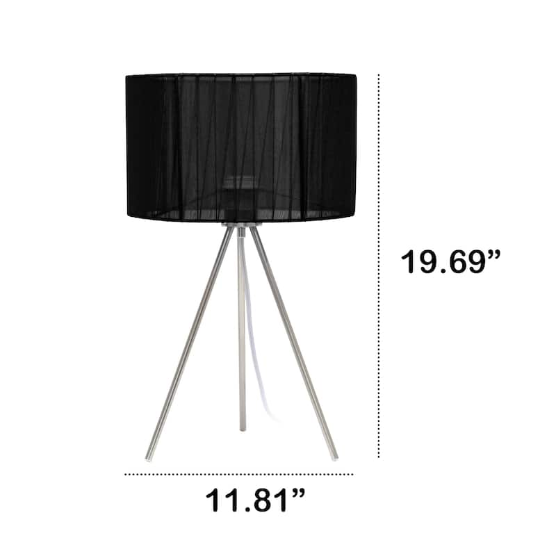 Brushed Nickel Three Legged Pedestal Table Lamp with Shade - 19.75" - Silver and Black