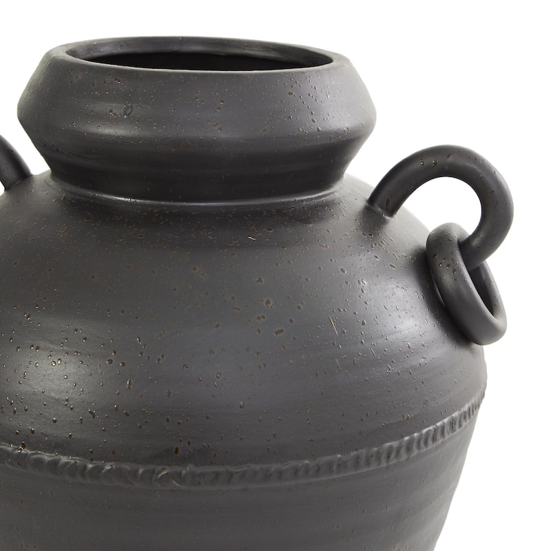 Ceramic Amphora Decorative Vase with Speckled Texture and Ring Handles - Black - Roche River Decor