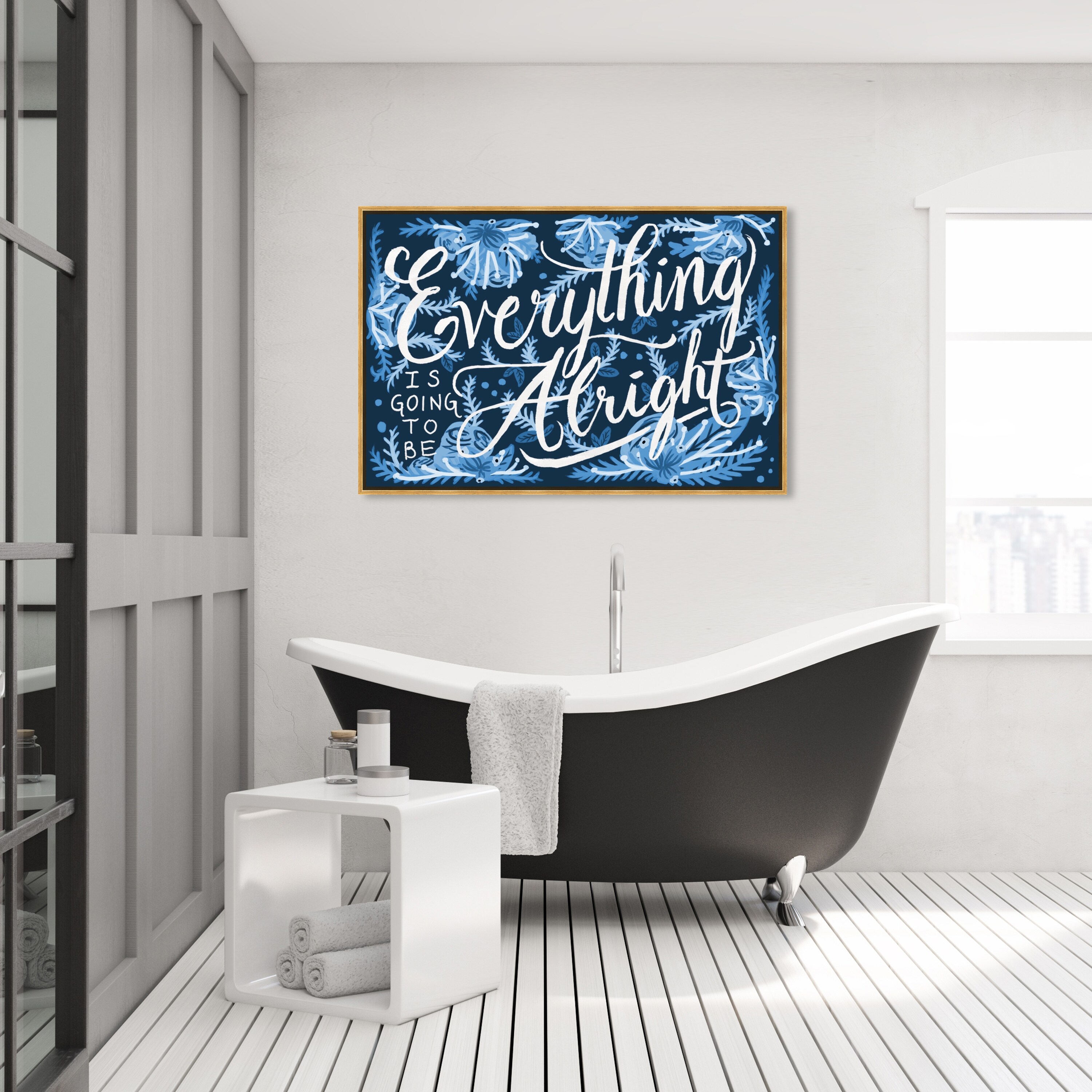 Oliver Gal 'Alright Blue' Typography and Quotes Wall Art Framed Canvas  Print Inspirational Quotes and Sayings Blue, White Bed Bath  Beyond  32480499