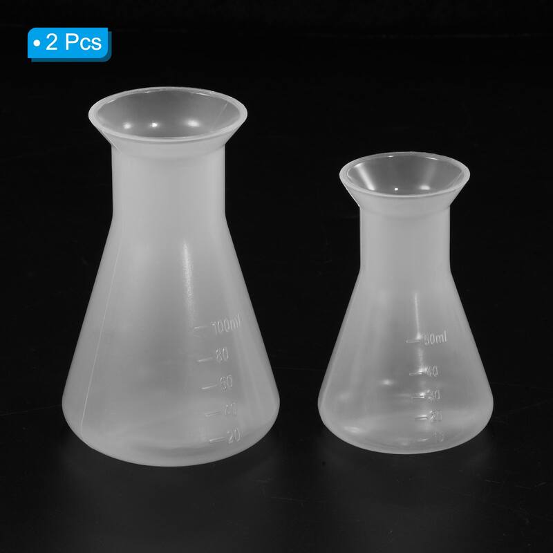 50,100ml Plastic Erlenmeyer Flask, 2 Pack Wide Mouth Conical Flask - Clear