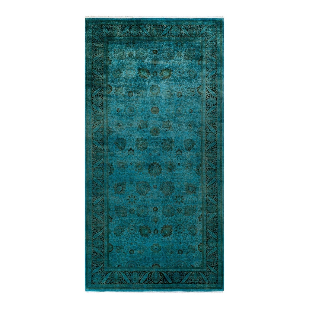 Overton Hand Knotted Wool Vintage Inspired Modern Contemporary Overdyed Blue Area Rug - 6' 0" x 12' 1"