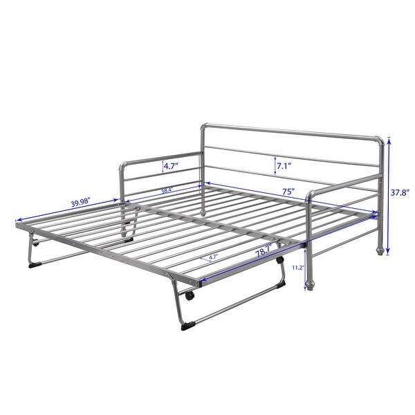 dimension image slide 0 of 2, Industrial Style Twin Size Daybed with Adjustable Pop Up Trundle and Heavy-Duty Steel Metal Bedframe