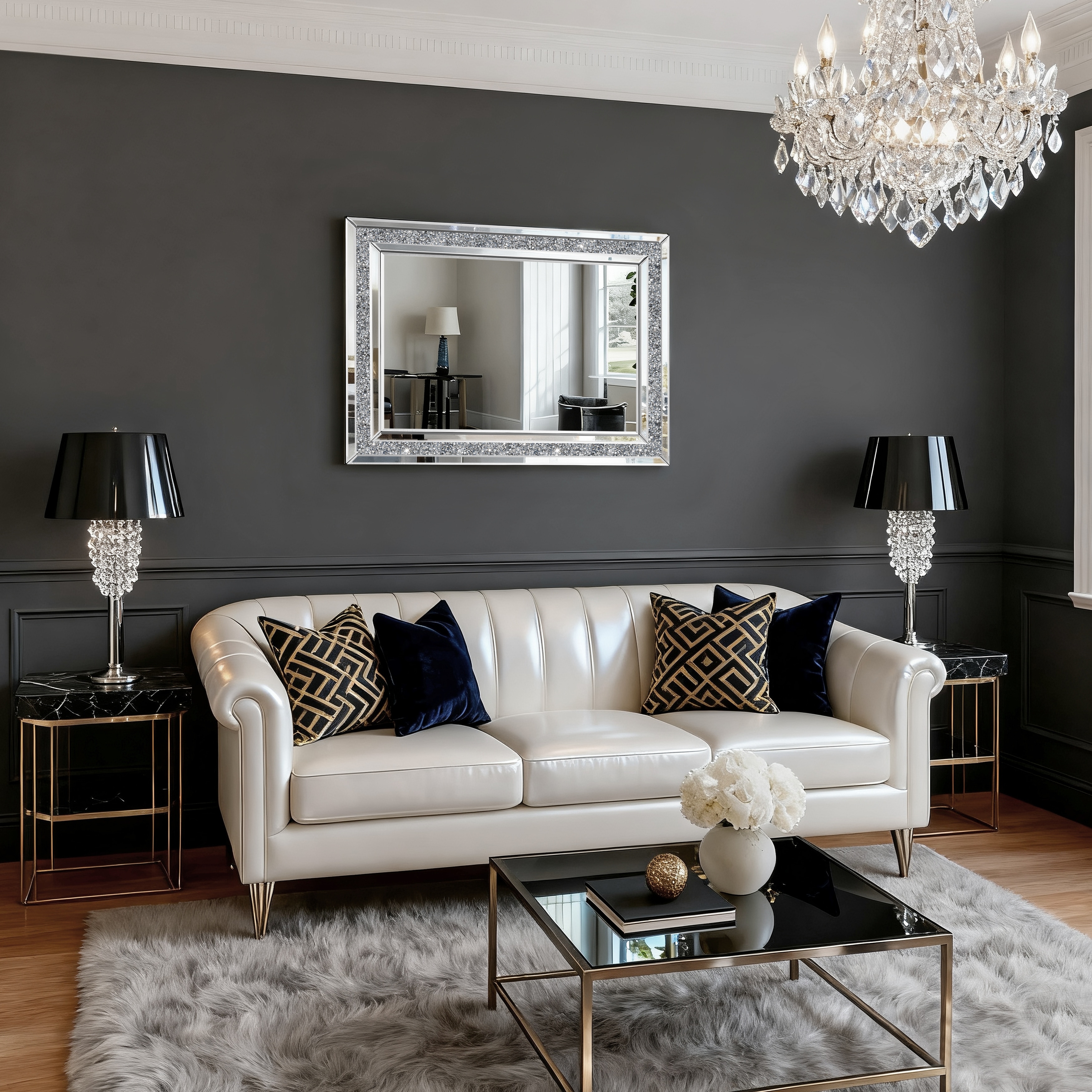 Glam Crystal Accent Mirror Diamond Inlay Wall Mirror - On Sale