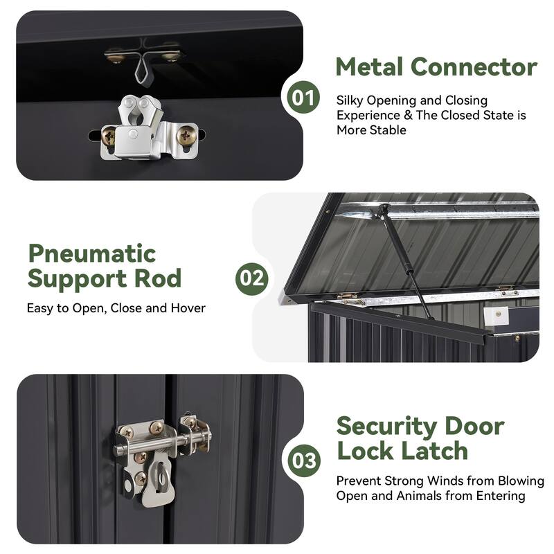 Storage Shed 3.3 x 5.6 FT Metal Trash Shed Waterproof Outside Storage with Lid Chain for Trash Can Toys Weeding Tools