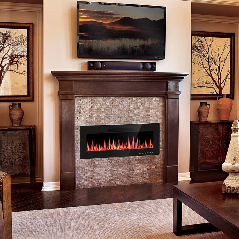 Electric Fireplace Insert, 750/1500W Electric Heater, Adjustable Flame Color, Remote Control, Timer