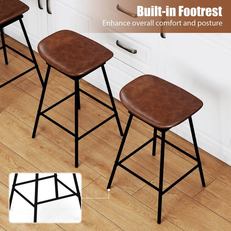 Costway Swivel Barstools Set of 2/4 Faux Leather Upholstered Backless - See Details
