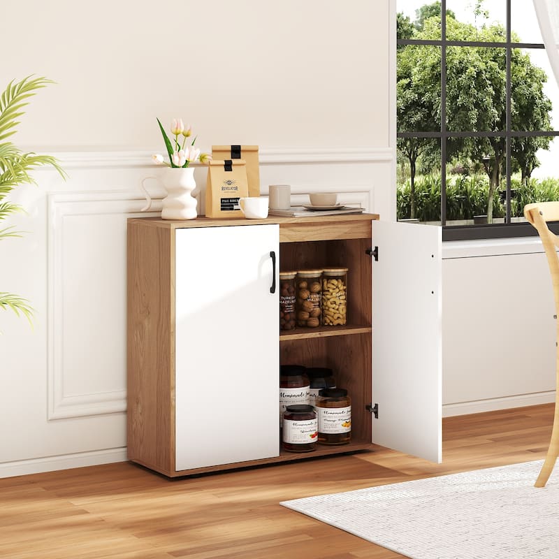 Engineered Wood Storage Bar Cabinet with Adjustable Shelves and Soft-Close Doors - 31.5" L x 13" W x 32.5" H