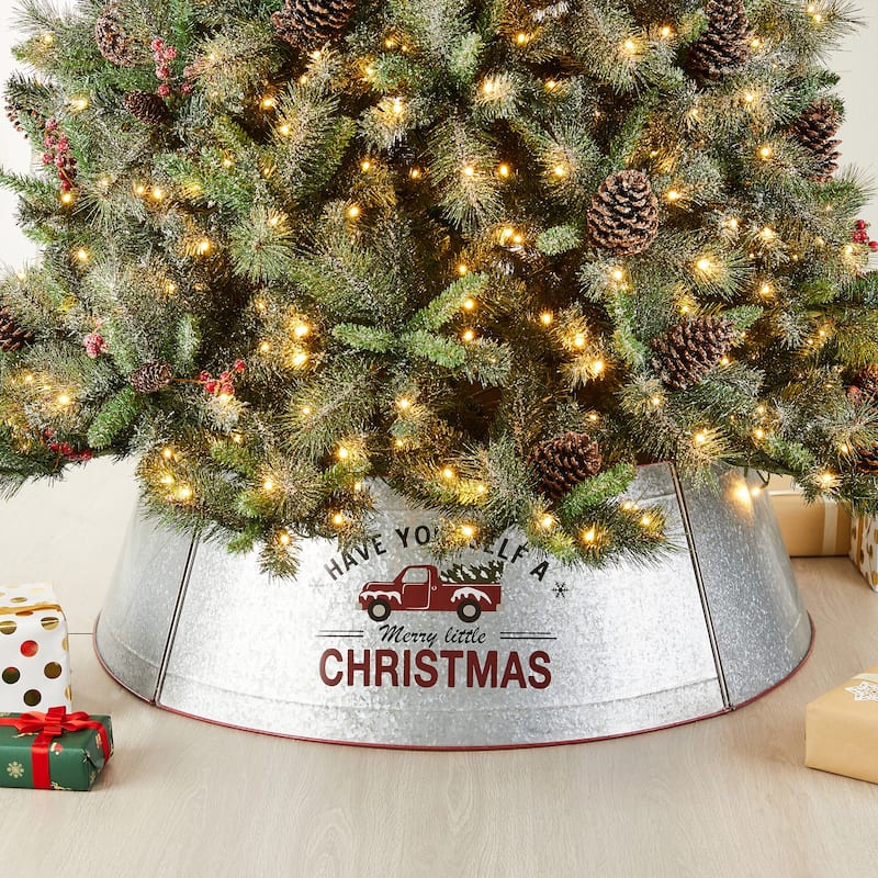 Glitzhome 40.5"D Galvanized Metal Christmas Truck Tree Collars