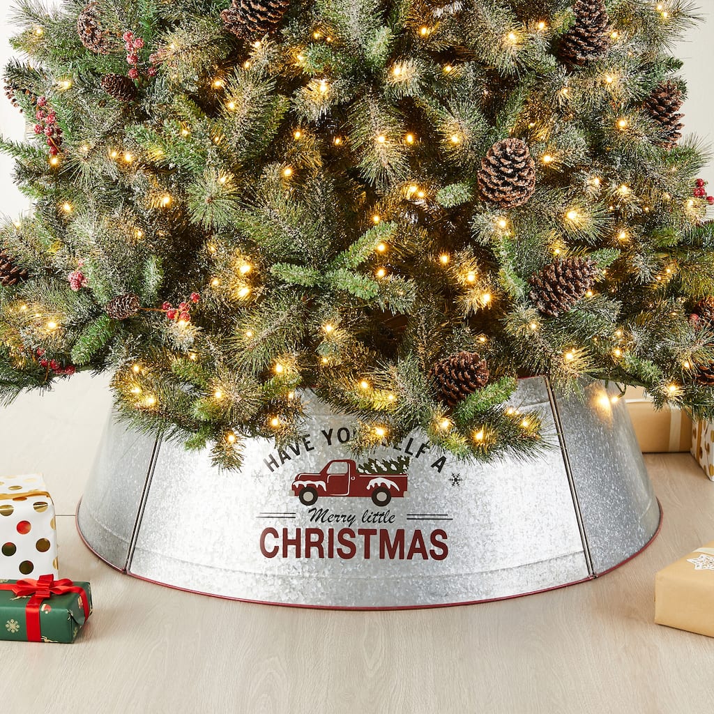 Glitzhome 40.5"D Galvanized Metal Christmas Truck Tree Collars