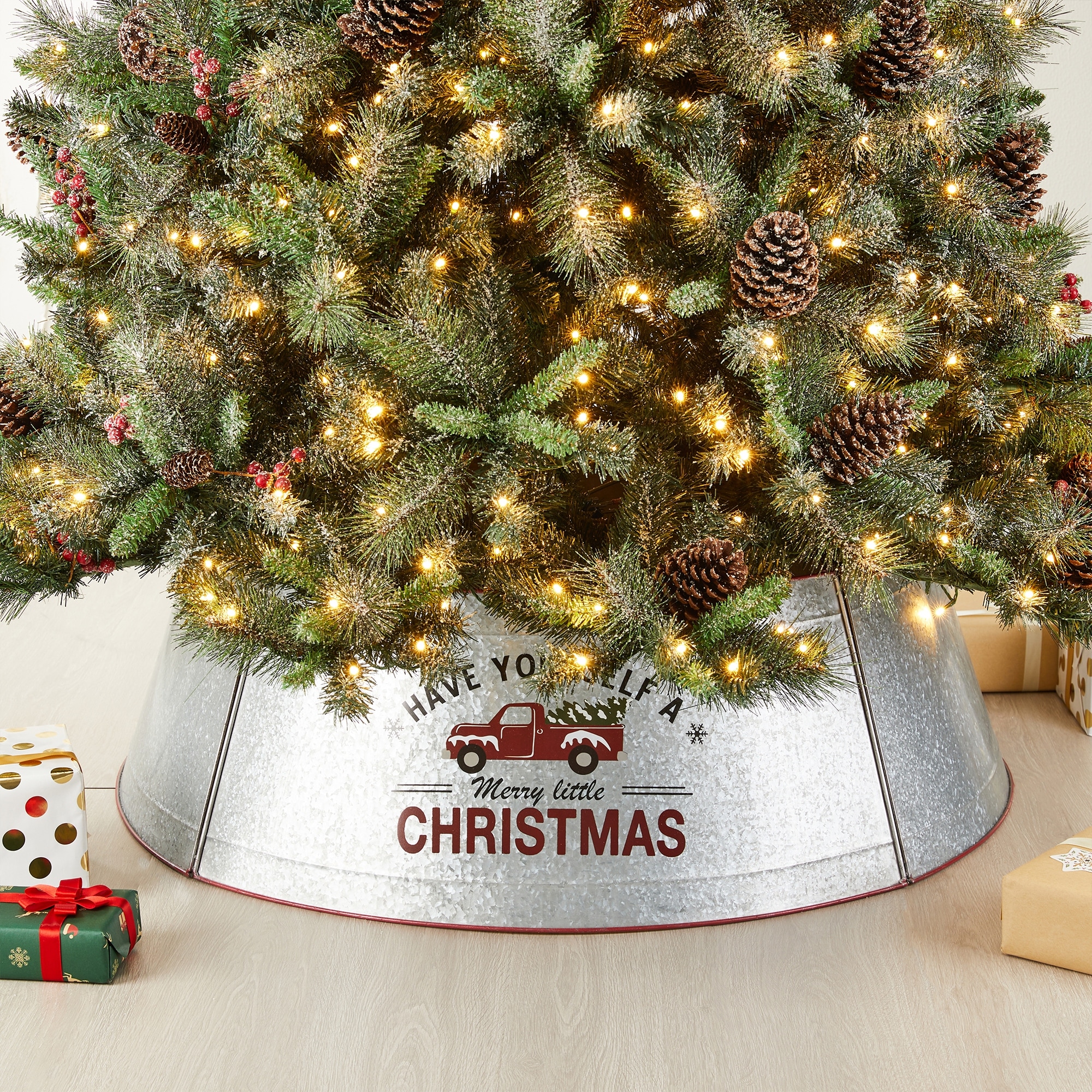 Glitzhome 40.5"D Galvanized Metal Christmas Truck Tree Collars