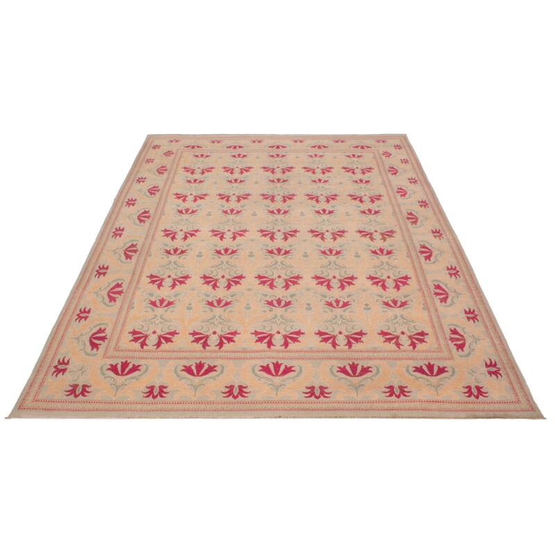 ECARPETGALLERY Hand-knotted Abstract Lahore Legacy Beige, Pink Wool Rug - 9'0 x 12'0