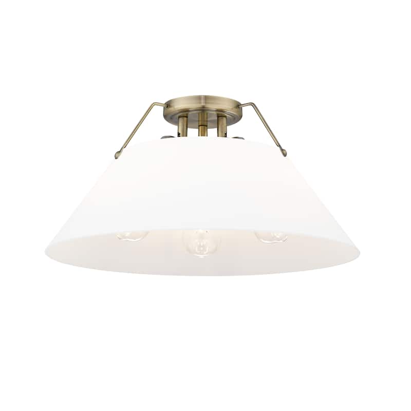 Orwell 3-Light Flush Mount in Aged Brass with Opal Glass - Gold