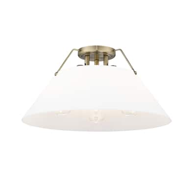 Orwell 3-Light Flush Mount in Aged Brass with Opal Glass - Gold