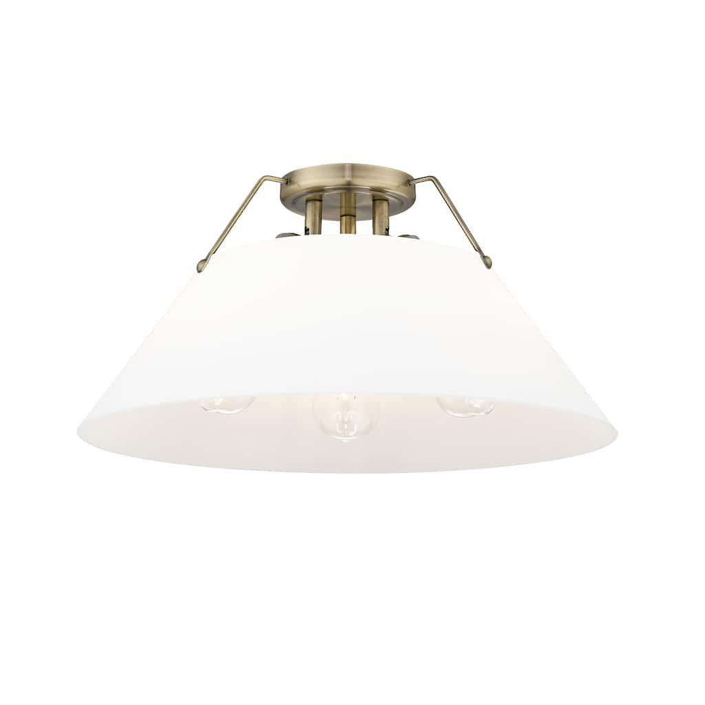 Orwell 3-Light Flush Mount in Aged Brass with Opal Glass - Gold
