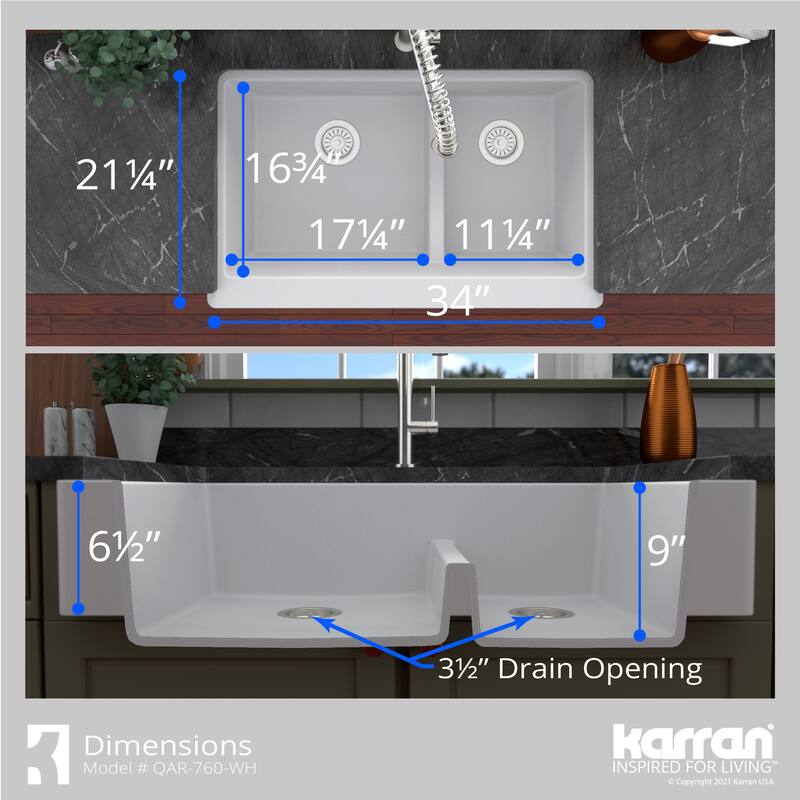 Karran Retrofit Apron-Front Quartz Double Bowl Kitchen Sink