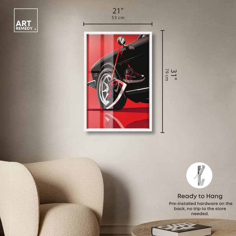 Red Bold Sneaker and Car Shadowbox by Art Remedy