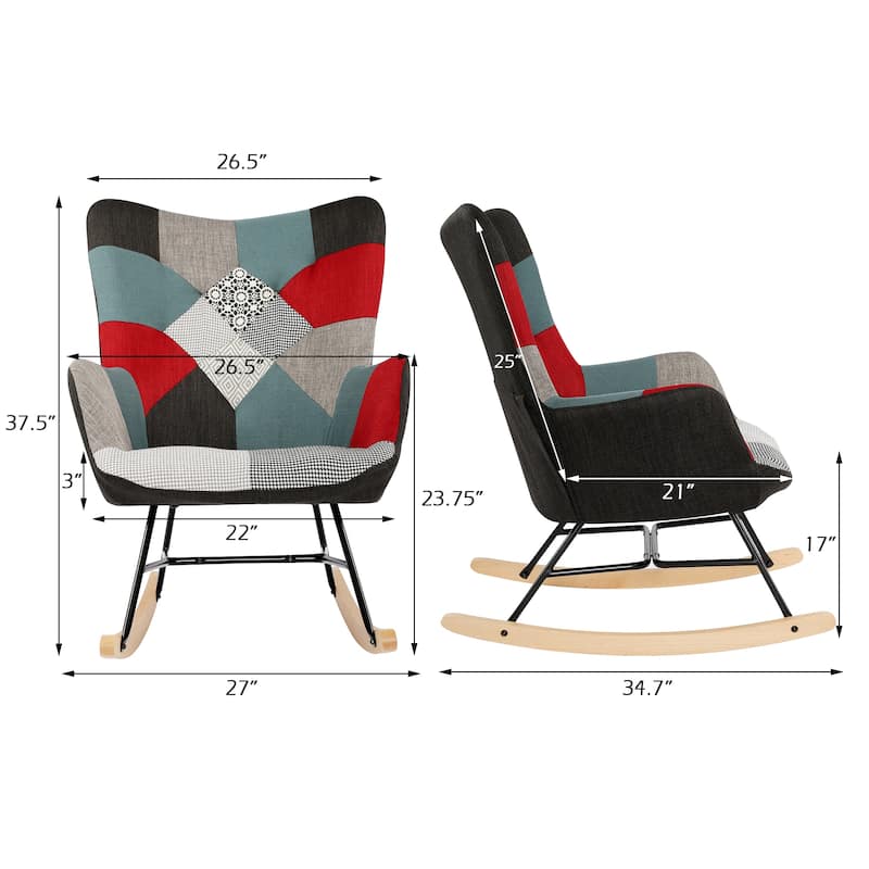 Patchwork Rocking Chair Upholstered Recliner Comfy Accent Chair
