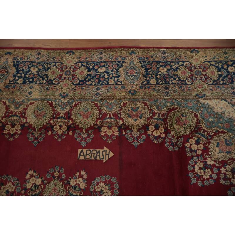 Hand Knotted Oriental 100% Wool Carpet Traditional Floral Red Kerman Area Rug - 12' 0'' X 8' 7''