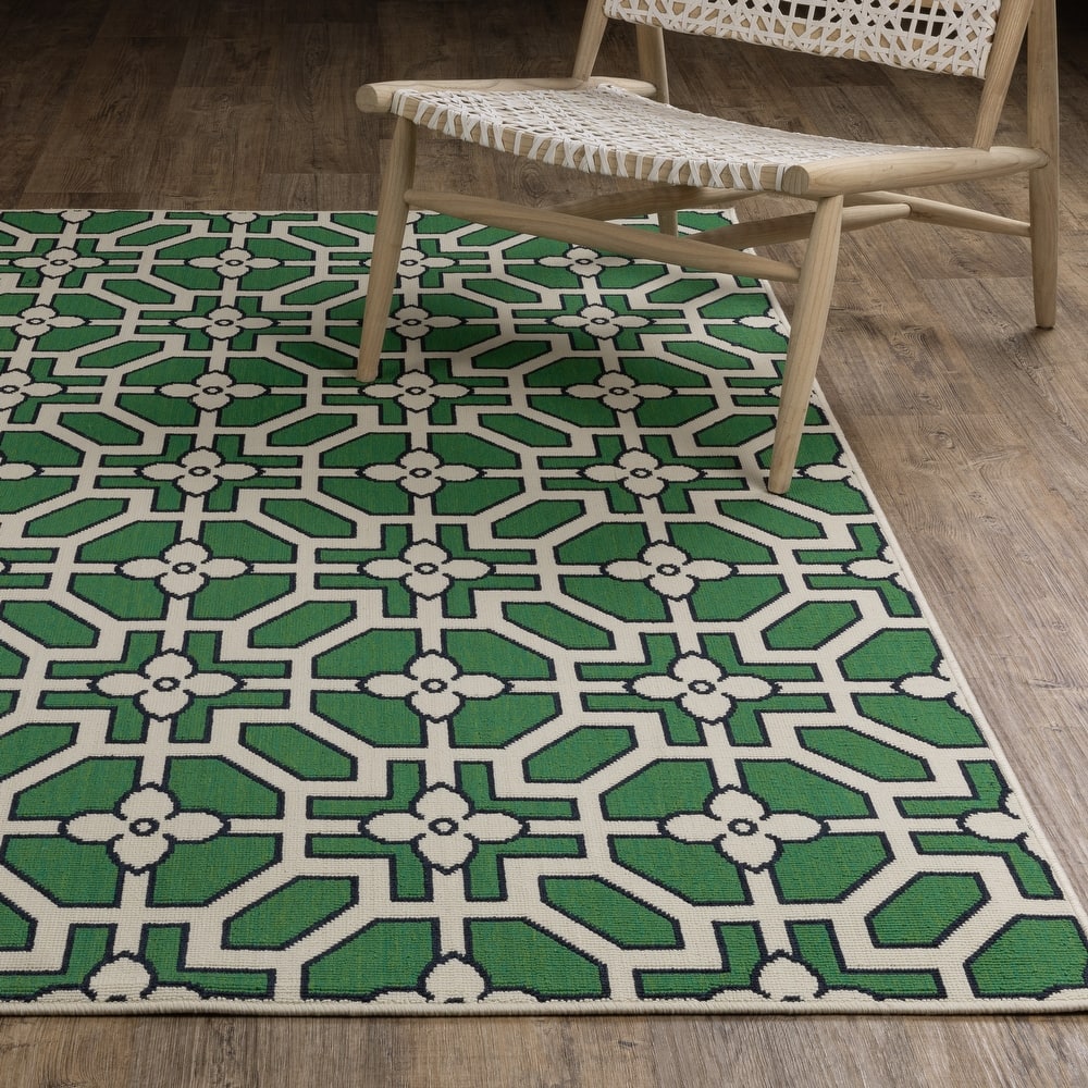 Harlowe Geometric Tile Motif Ivory/ Green Area Rug
