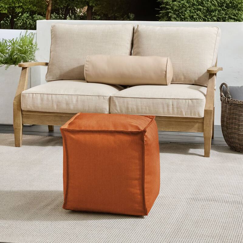 Sorra Home Sunbrella Outdoor Top Stitch Solid Bean Pouf - Canvas Rust - Small