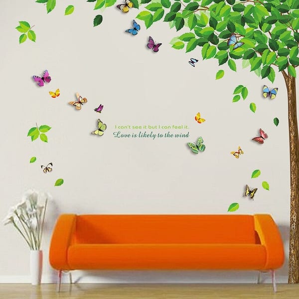 slide 2 of 6, Walplus Green Leaves Tree 3D Color Butterfly Wall Sticker Nursery Decor