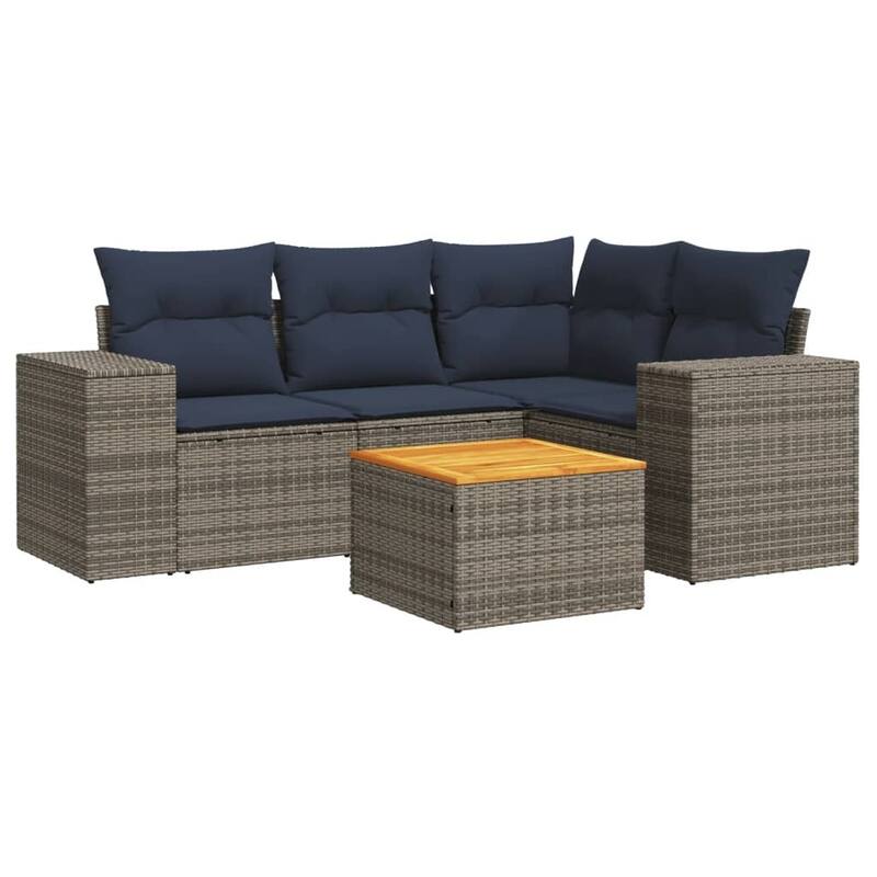 vidaXL Patio Sofa Set with Cushions Outdoor Furniture 5 Piece Poly Rattan - 24.4x 24.4x 27.2