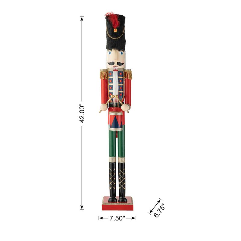 Glitzhome 42"H Large Size Christmas Wooden King & Soldier Nutcracker Set Xmas Figurine Decor for Indoor Outdoor