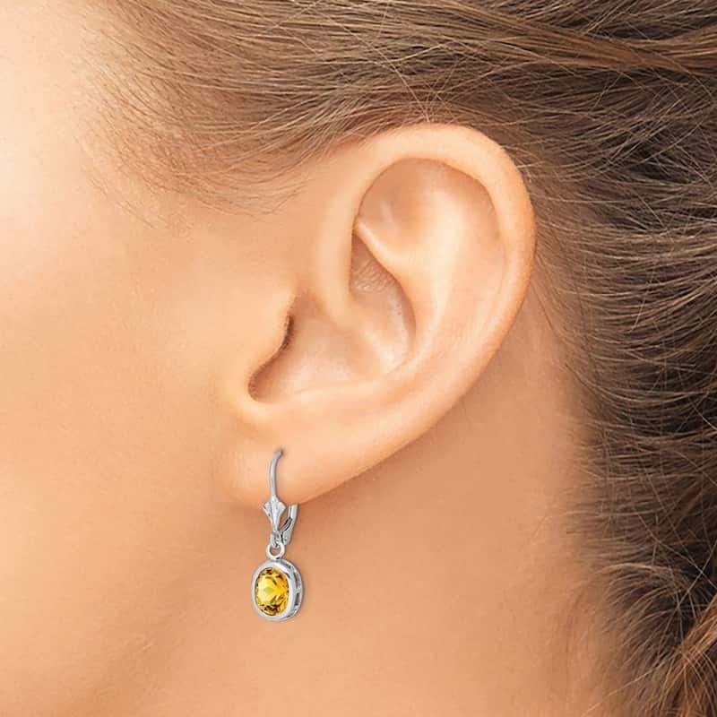 Curata 925 Sterling Silver Bezel 8x6mm Oval Citrine Leverback Earrings 28x9mm