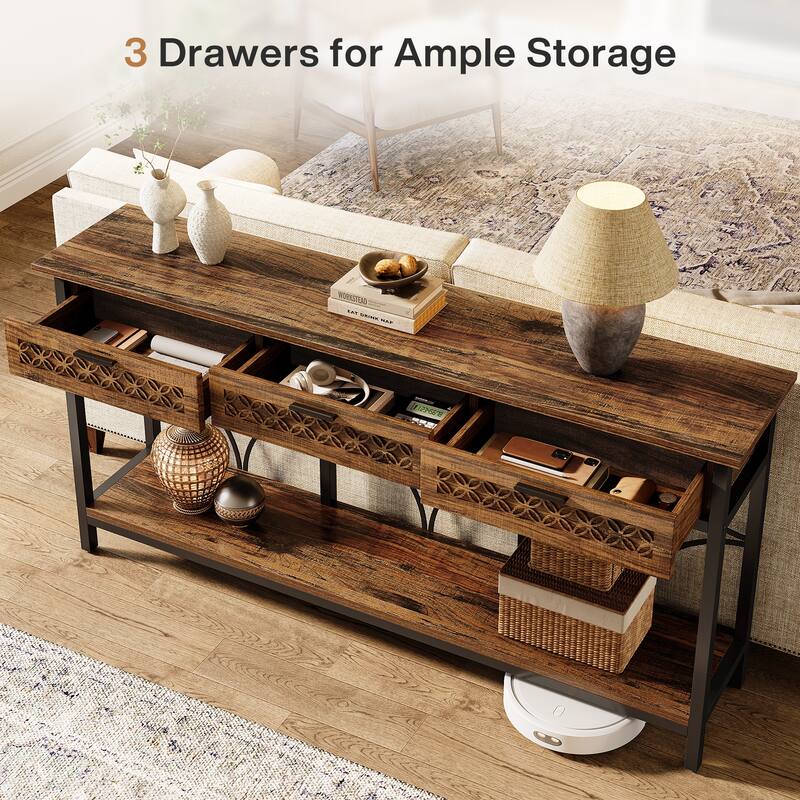 70.9 Inches Sofa Console Table with 3 Drawers and Storage Shelf - 11.8" D x 70.8" W x 35.4" H