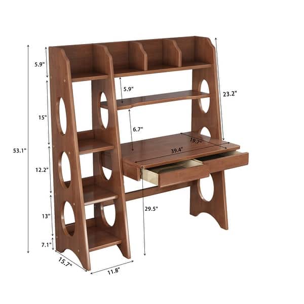 dimension image slide 2 of 4, Natural Wood 2-Drawer Kids Desk with Hutch