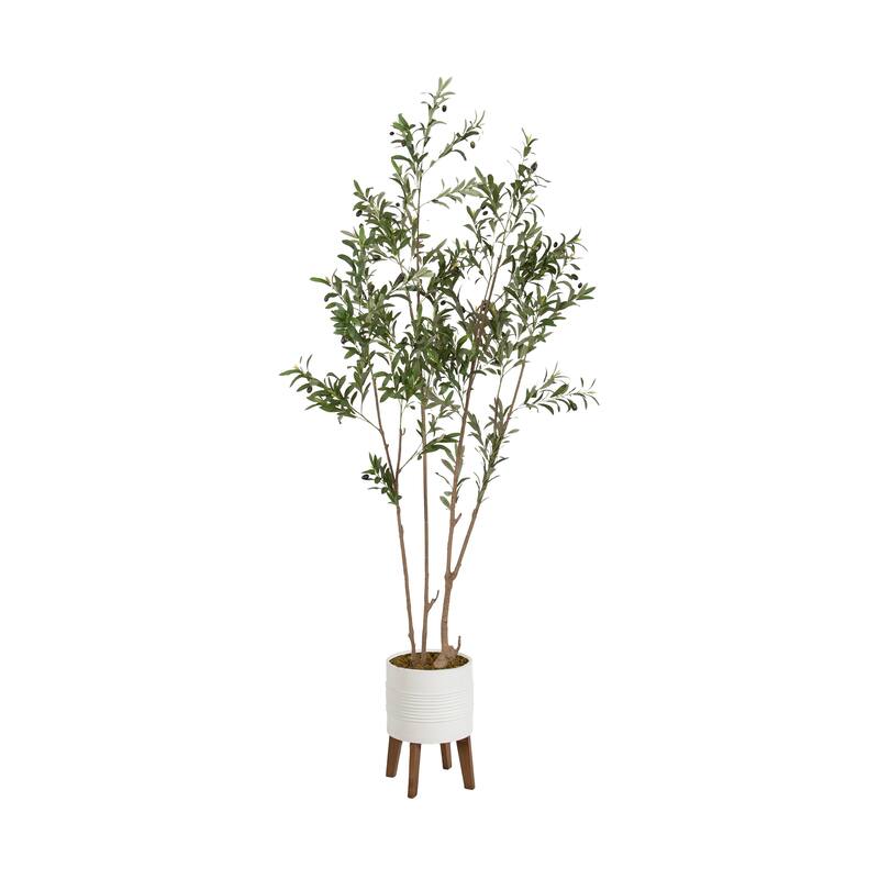 Kate and Laurel Oliveira Faux Olive Tree - 7.5ft - White/Rustic Brown