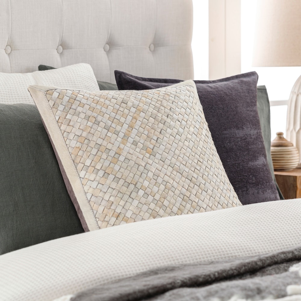 Tylar Detailed Woven Hair on Hide Leather Throw Pillow