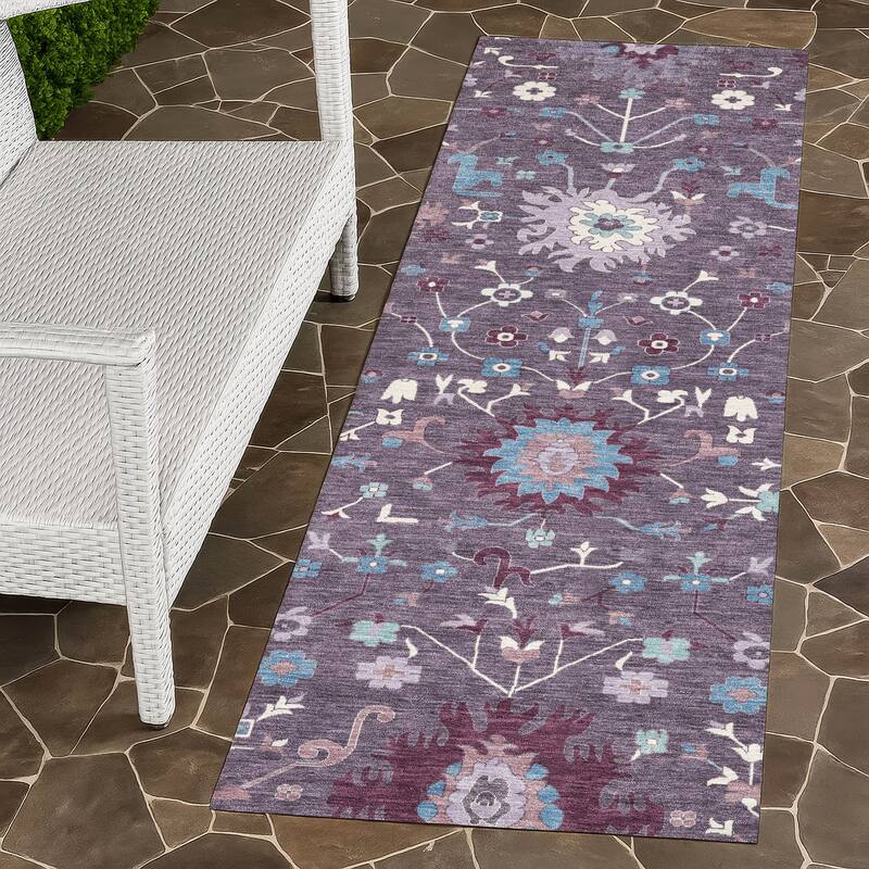 Machine Washable Indoor/ Outdoor Global Dillon Chantille Rug - Plum - 2'3" x 7'6"