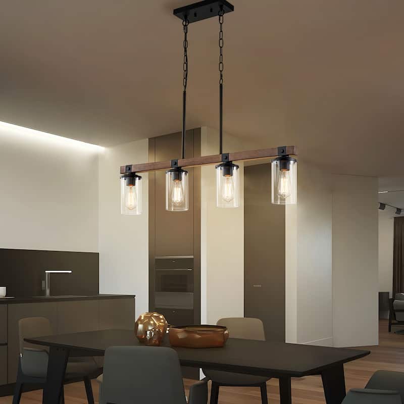Starsky 4-Light Modern Farmhouse Cluster Chandelier Linear Kitchen Island Light with Cylindrical Glass Shade