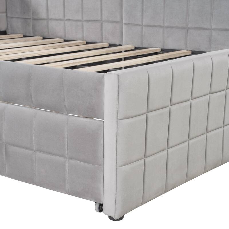 Full Size L-Shaped Daybed with Twin Trundle and USB Ports and Upholstered Storage Bed (650lbs Capacity)