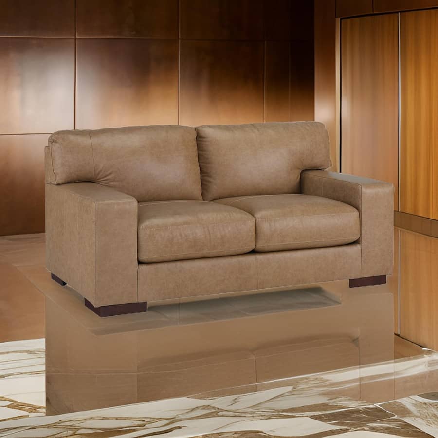 Aida 70 Inch Loveseat, Oversized Attached Cushions, Plush Brown Leather