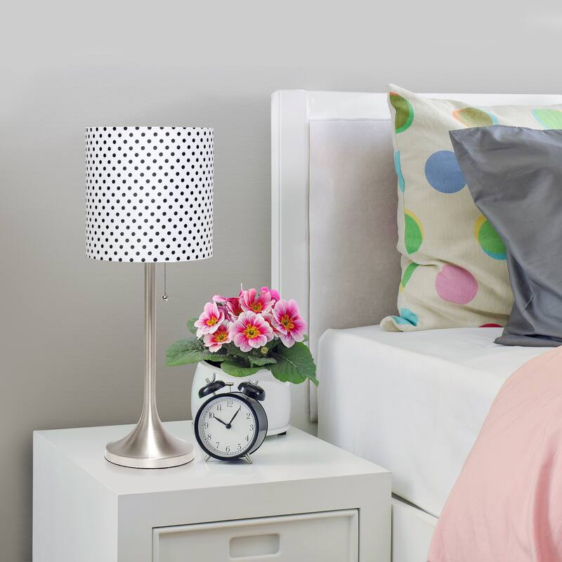 21 in. Brushed Nickel and Polka Dot Finish Table Lamp with White Shade, Sturdy Table Lamp for Living Rooms and Bedrooms