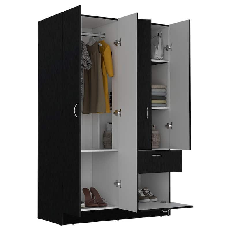 42.9" Modern Double-door Armoire with One Drawer and Five Interior Shelves