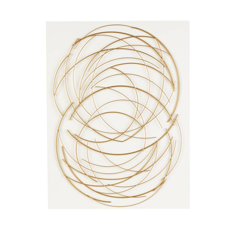 Gold Metal Overlapping Circle Design Abstract Home Wall Decor with White Wood Backing