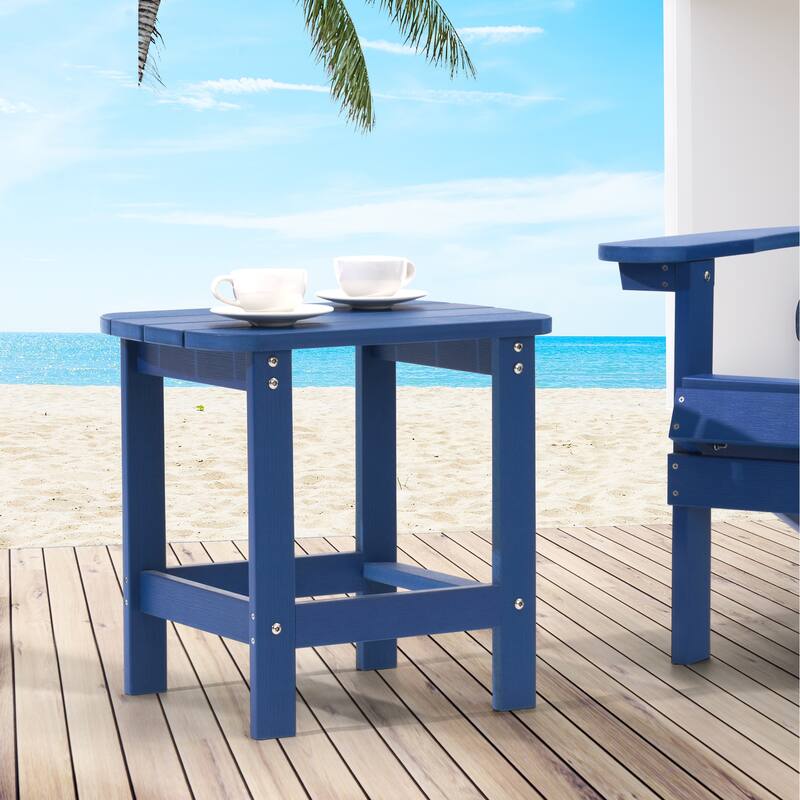 LIVOOSUN Patio Adirondack Plastic Wood Outdoor Side Table for Deck - DarkBlue