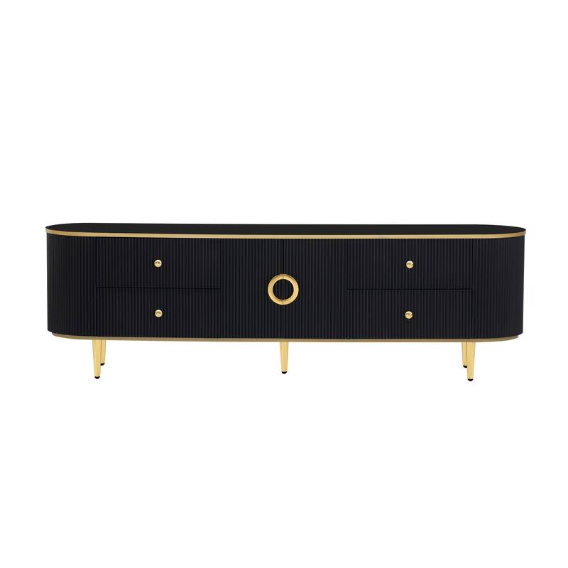 Modern TV Stand for TVs up to 80 Inches, Entertainment Center with 4 Drawers and 1 Cabinet, Wood TV Console Table