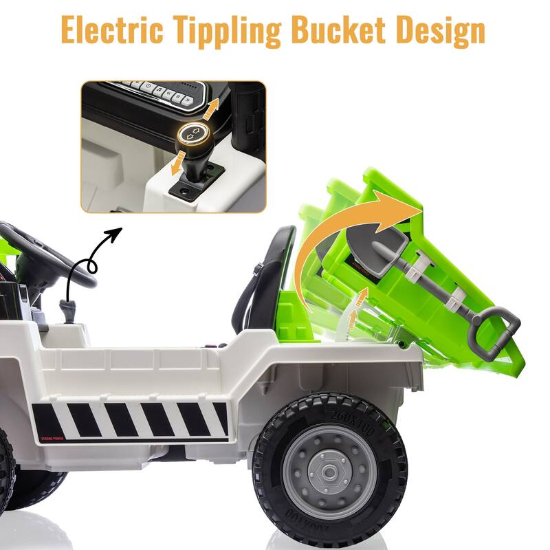 12V Electric Kids Ride-on Dump Truck Toy Car with Dumping Bed, Shovel
