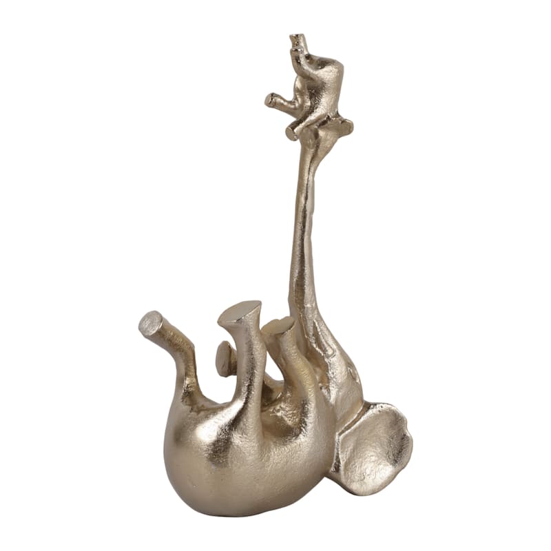 Decorative Elephants Figurine Statue - Animal Sculpture - 10", Gold - 9.5"