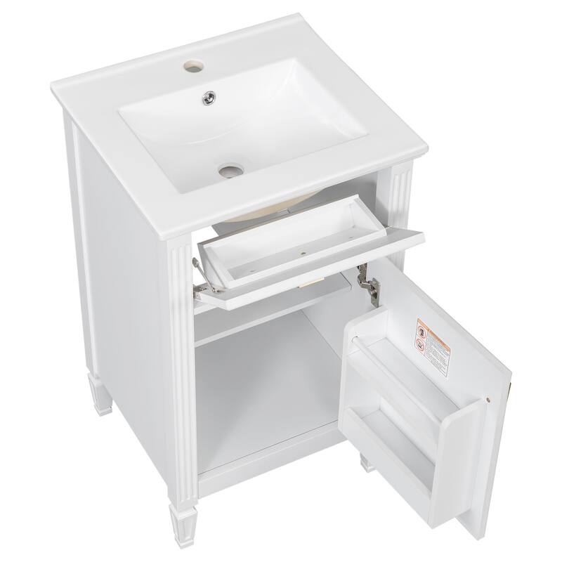 Roomfitters 20" Bathroom Vanity with Sink, Solid Wood Legs, Tilt-Out Drawer & Adjustable Shelf