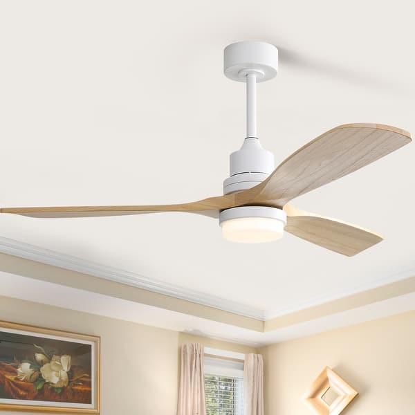 slide 2 of 10, Sofucor 48/52/56/60 Inch Solid Wood Ceiling Fan with Light and Remote, Reverse Functions, Integrated Light Optional 52"With lights - White and Solid wood Blades(Non-Smart)